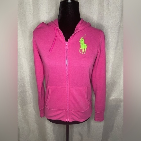 Vintage RALPH LAUREN Zip Up Hoodie Bright Pink Med​​​​​​​​​​​​​​​​​​​​​​​​​ - Picture 5 of 12